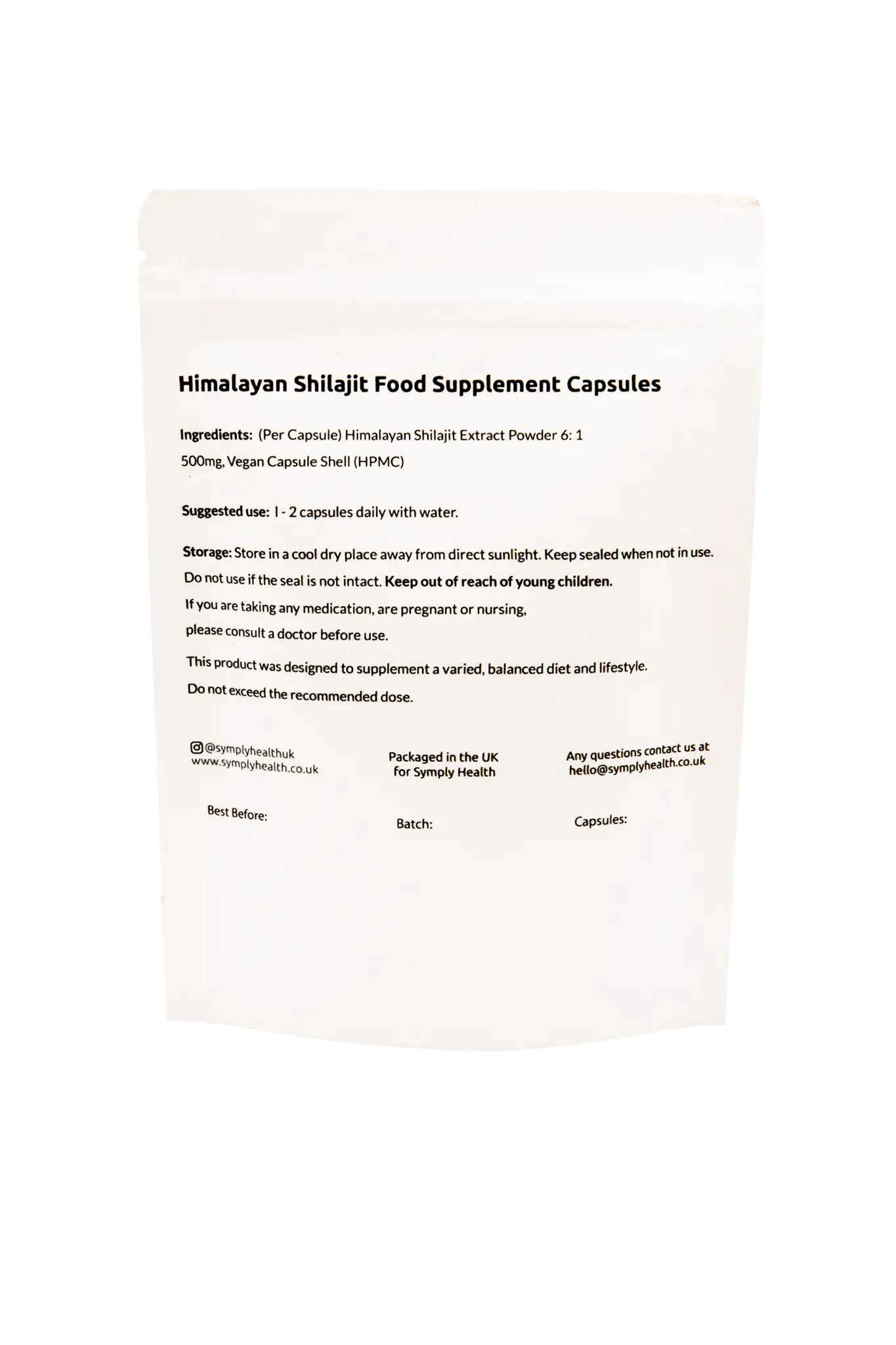 Himalayan Shilajit Capsules back